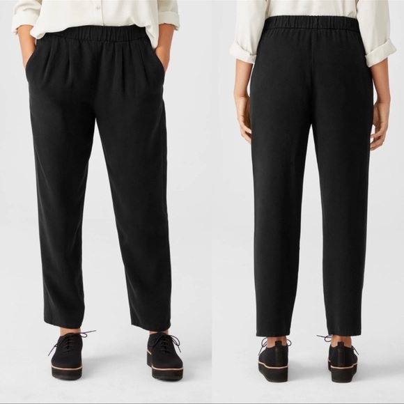 Eileen Fisher Soft Twill Pleated Tapered Pant. - Picture 2 of 9